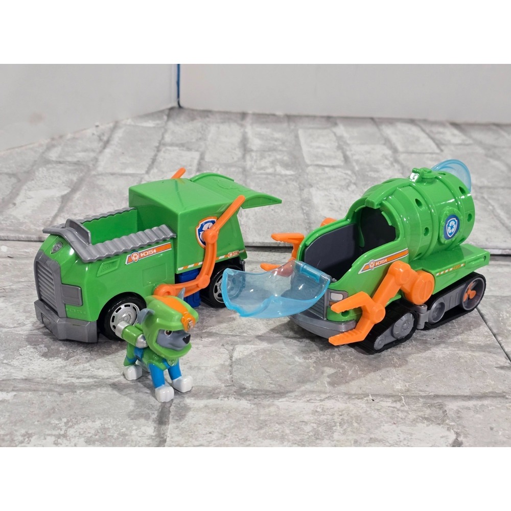 Lot of 2 Paw Patrol Rocky's Reuse It Deluxe Garbage Trash Recycle Truck Toy
